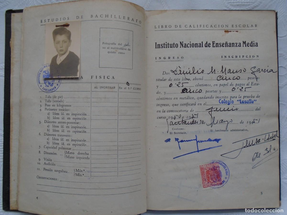 Documentos antiguos: LIBRO DE CALIFICACI&Oacute;N ESCOLAR. ESTUDIOS DE BACHILLERATO. COLEGIO LASALLE, SANTANDER. 1951-1969.