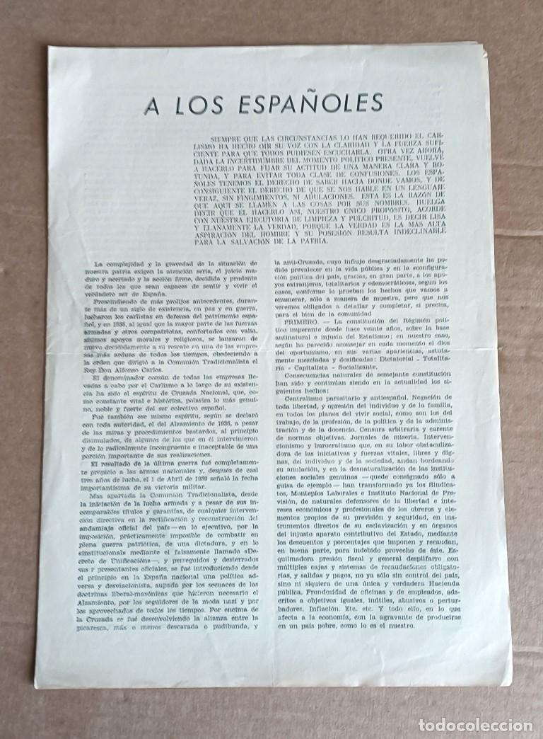 Documentos antiguos: A los espa&ntilde;oles 1956 CARLISMO Documento - manifiesto ideolog&iacute;a carlista dirigido a los ciudadanos