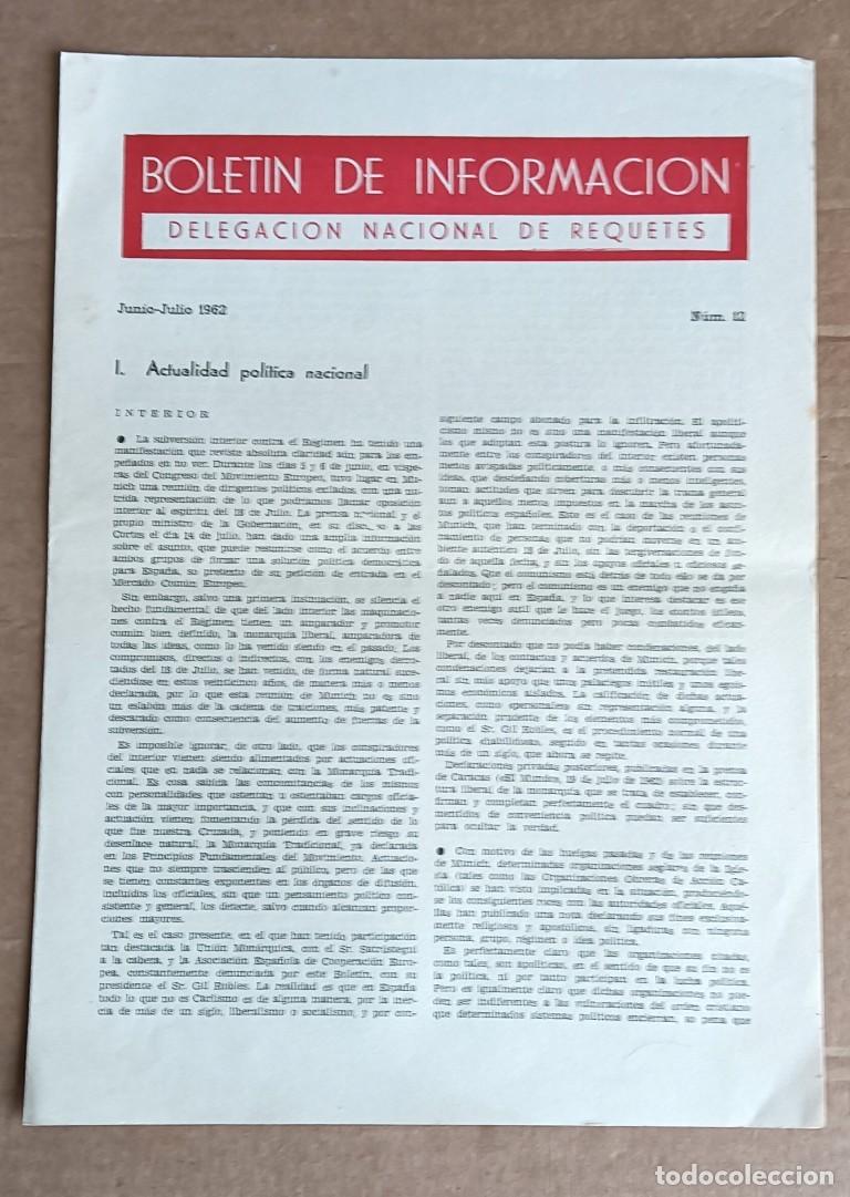 Documentos antiguos: carlismo BOLETIN DE INFORMACION - delegaci&oacute;n nacional de requet&eacute;s junio - julio 1962