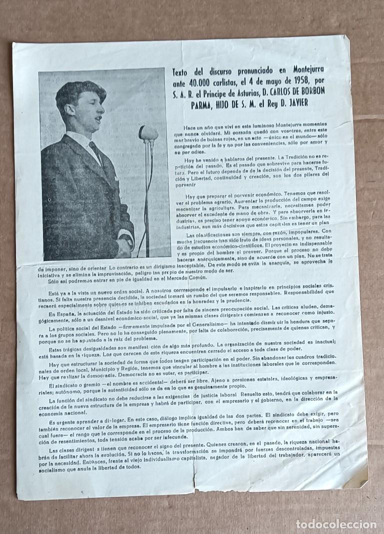 Documentos antiguos: CARLISMO - Texto del discurso pronunciado en Montejurra ante 40000 carlistas el 4 de mayo de 1958
