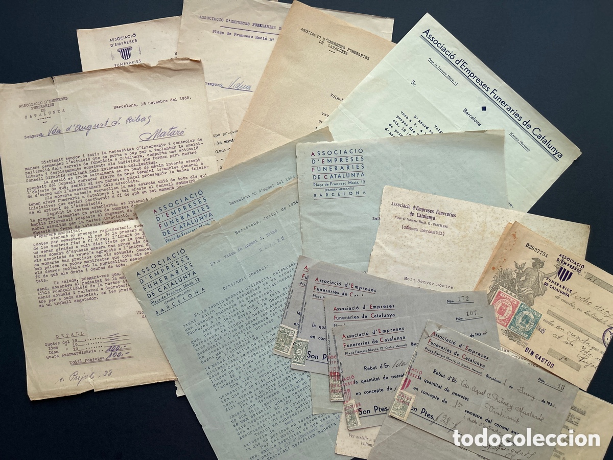 Documentos antiguos: Lot Associaci&oacute; Empreses Funer&agrave;ries de Catalunya &ndash; Documents Mem&ograve;ria i Bases &ndash; Rep&uacute;blica &ndash; Matar&oacute;