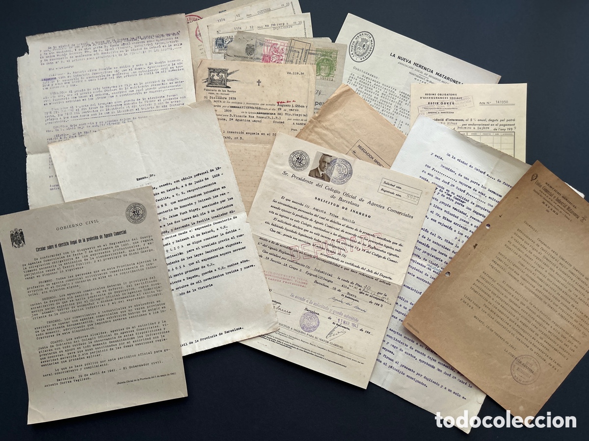 Documentos antiguos: Lote documentaci&oacute;n posguerra Matar&oacute; &ndash; Depuraci&oacute;n - CNS - Falange - Traslado cad&aacute;ver Guerra Civil