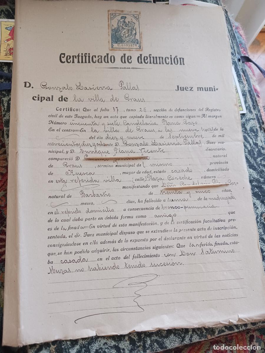 Documentos antiguos: CERTIFICADO DE DEFUNCION EN LA VILLA DE GRAUS 1919