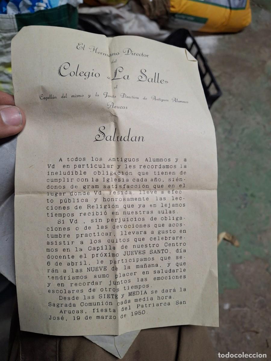 Documentos antiguos: Antiguo documento comunicado evento Colegio La Salle Arucas