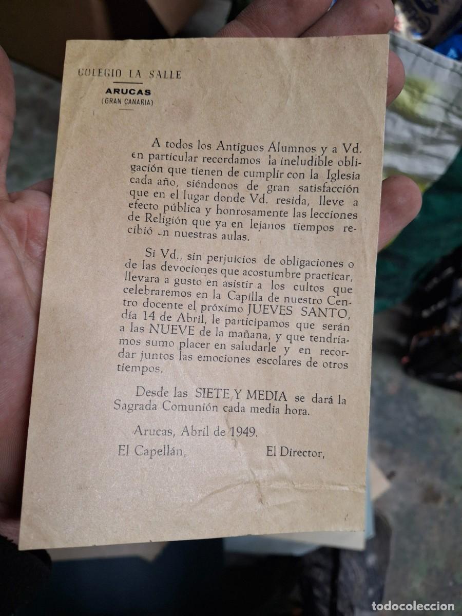 Documentos antiguos: Antiguo documento comunicado Colegio La Salle Arucas Gran Canaria 1949