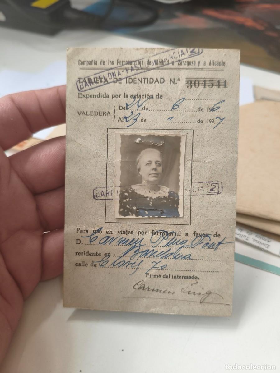 Documentos antiguos: COMPA&Ntilde;IA FERROCARRILES DE MADRID A ZARAGOZA Y A ALICANTE: TARJETA IDENTIDAD 1936 1937
