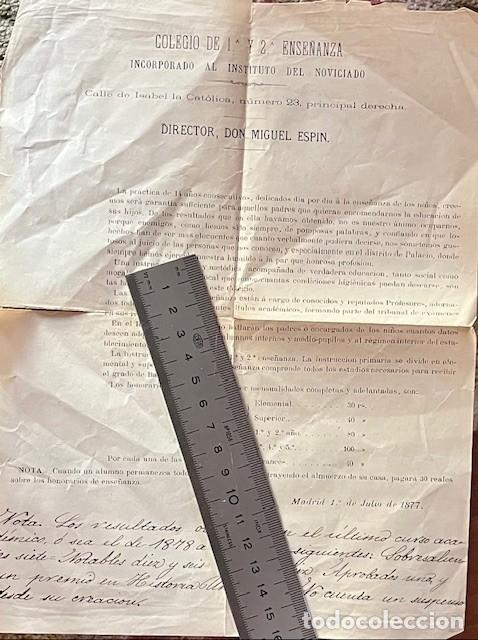 Documentos antiguos: COLEGIO DE 1&ordf; Y 2&ordf; ENSE&Ntilde;ANZA INCORPORADO AL INSTITUTO DEL NOVICIADO, DIR. MIGUEL ESPIN 1877