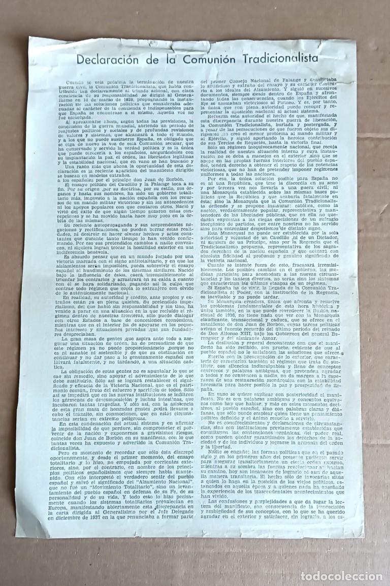 Documentos antigos: Declaraci&oacute;n de la comuni&oacute;n tradicionalista 1945 CARLISTA - Critica la Falange y al r&eacute;gimen &hellip;&hellip;