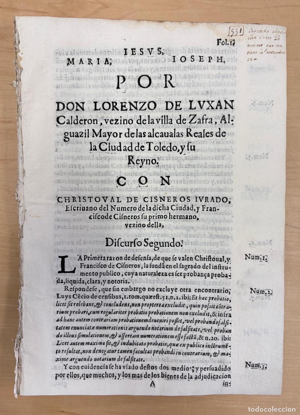 Documentos antiguos: PORC&Oacute;N AL TRIBUNAL POR LORENZO DE LUX&Aacute;N CONTRA CISNEROS. S.L., C. 1655