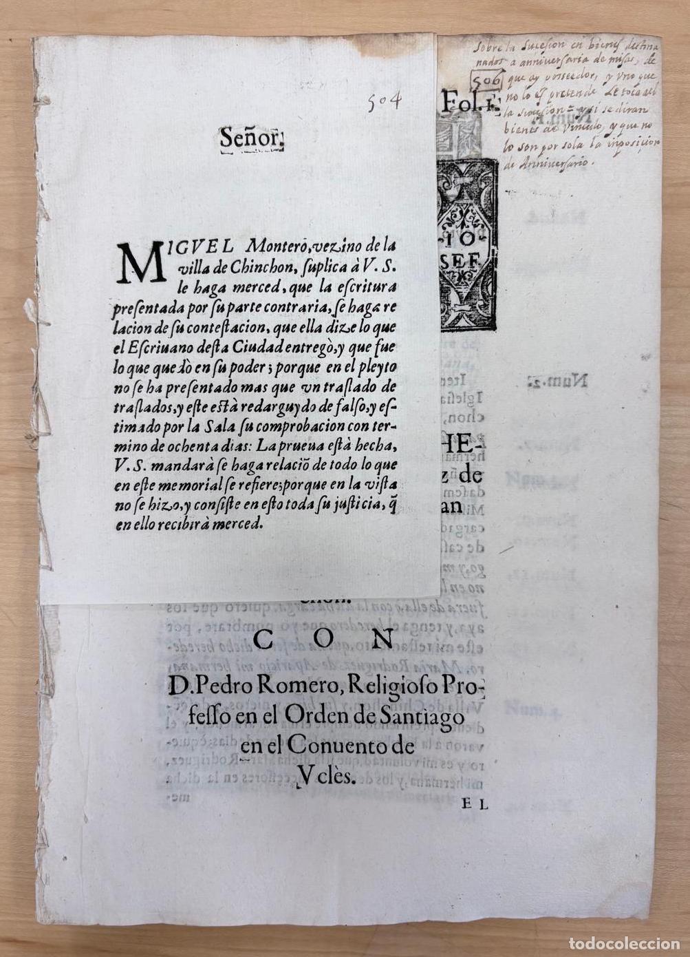 Alte Dokumente: PORC&Oacute;N AL SE&Ntilde;OR DE MIGUEL MONTERO CONTRA D. PEDRO ROMERO. S. XVII, S.L.