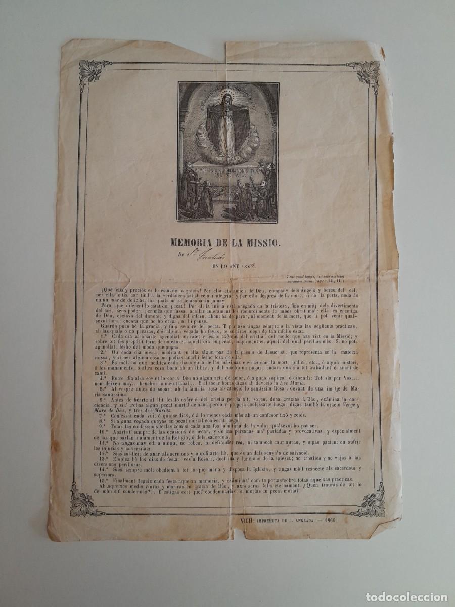 Documentos antiguos: MEMORIA DE LA MISSI&Oacute; DE SANT FRUCTU&Oacute;S EN LO ANY 1860 (VIC, 1860)