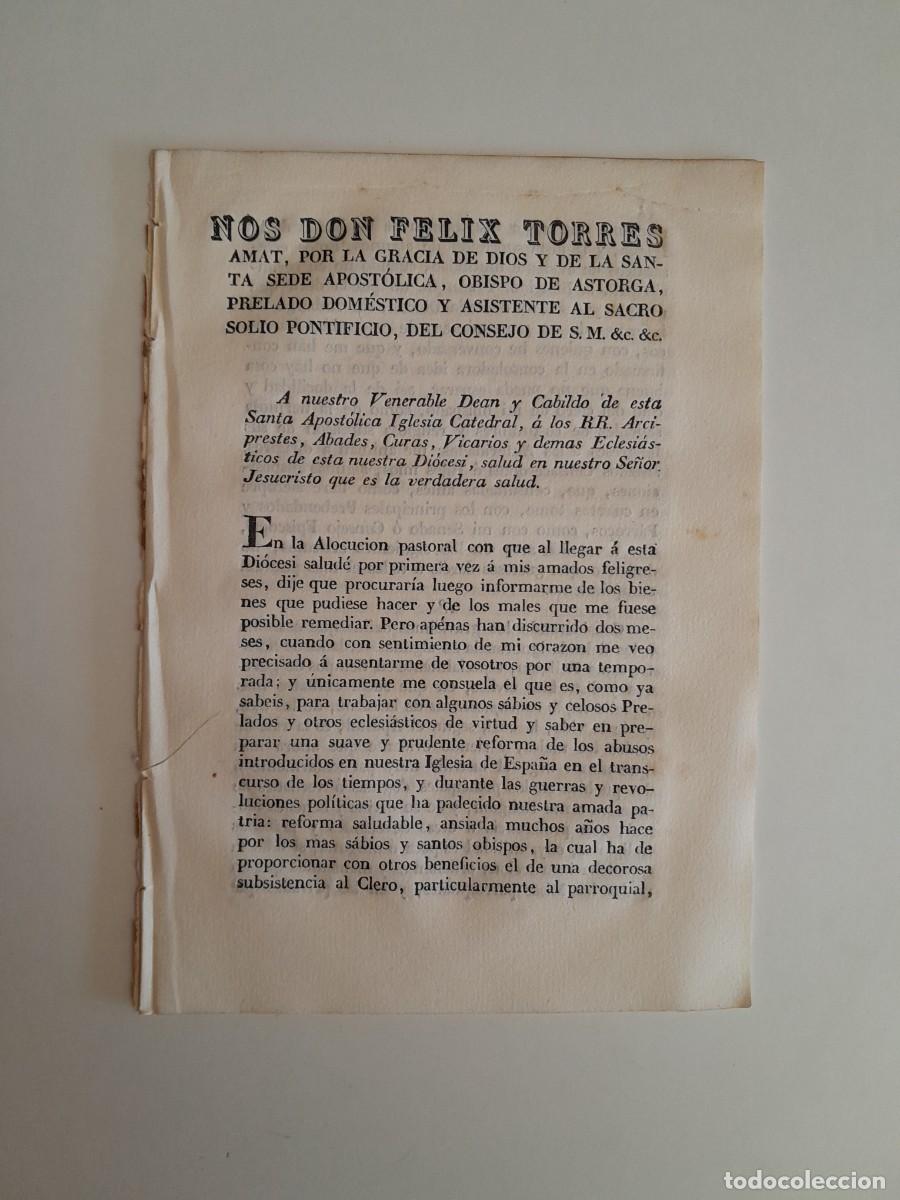Documentos antiguos: CARTA PASTORAL DEL OBISPO DE ASTORGA F&Eacute;LIX TORRES AMAT (LE&Oacute;N, 1834)