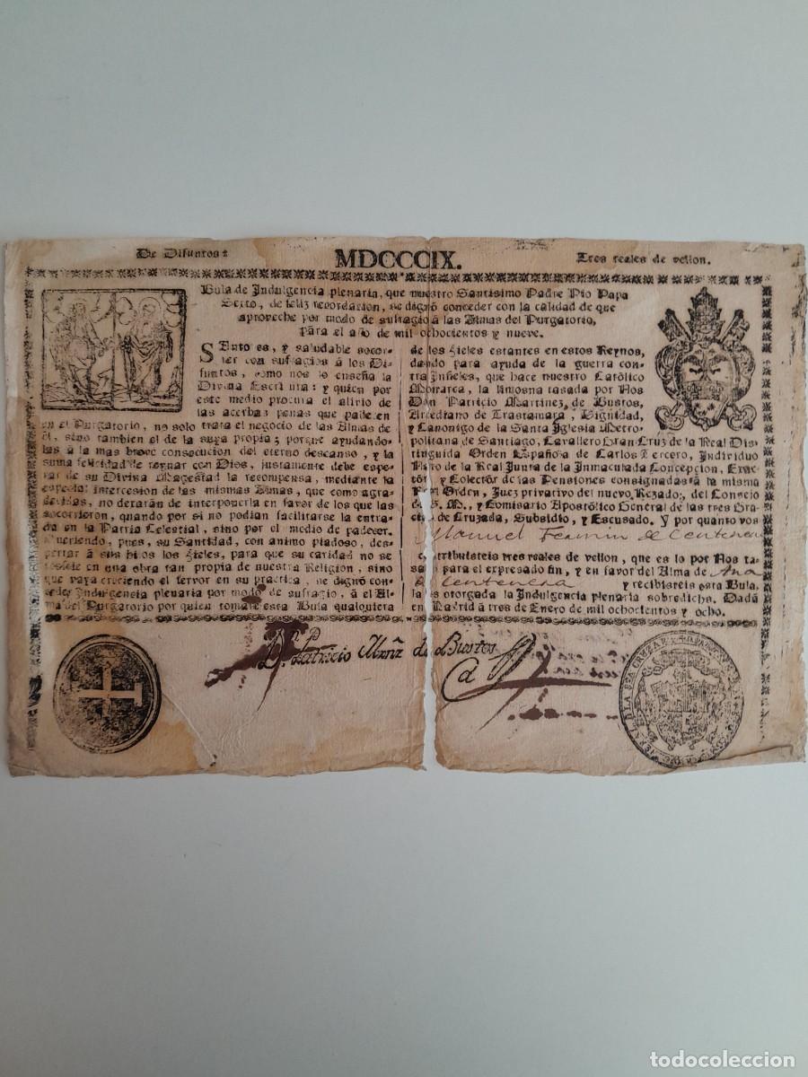 Documentos antiguos: BULA DE INDULGENCIA DEL PAPA P&Iacute;O VI (MADRID, 1808)