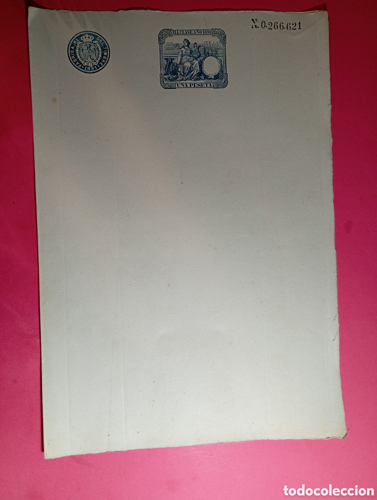 Documentos antiguos: TIMBRE ESTADO ESPA&Ntilde;OL 1891 11&ordf; CLASE UNA PESETA N&ordm;0266621 HOJA COMPLETA