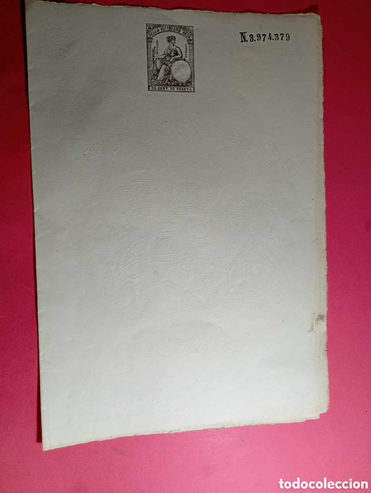 Documentos antiguos: TIMBRE ESTADO ESPA&Ntilde;OL 1876 11&ordf; CLASE 50 centimos N&ordm;3974379 HOJA COMPLETA