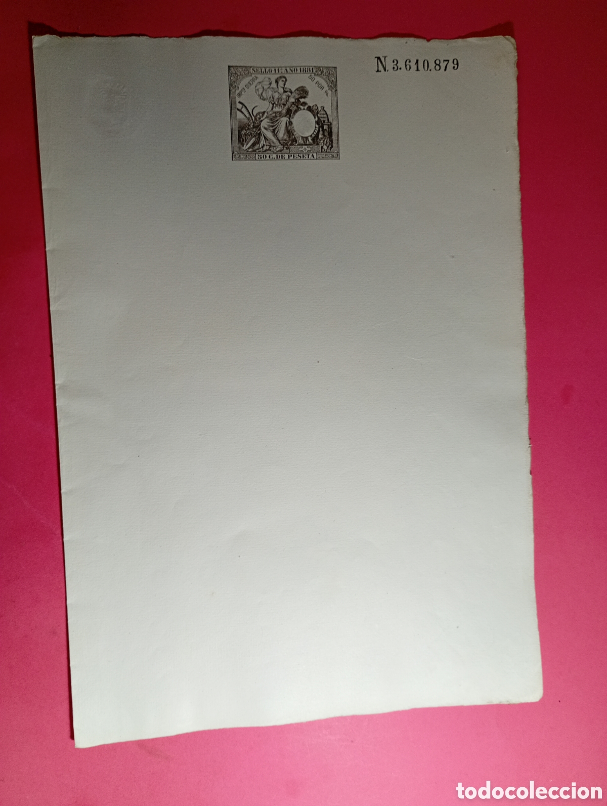 Documentos antiguos: TIMBRE ESTADO ESPA&Ntilde;OL 1881 11&ordf; CLASE 50 cts N&ordm;3610879 impuesto guerra HOJA COMPLETA