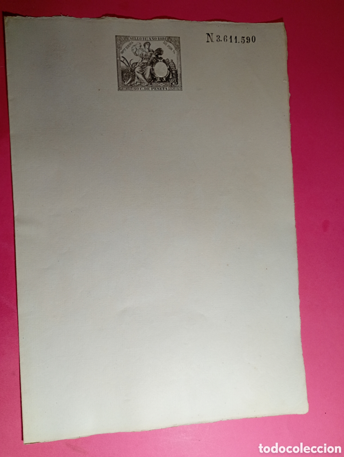 Documentos antiguos: TIMBRE ESTADO ESPA&Ntilde;OL 1881 11&ordf; CLASE 50 cts N&ordm;3611590 impuesto guerra HOJA COMPLETA