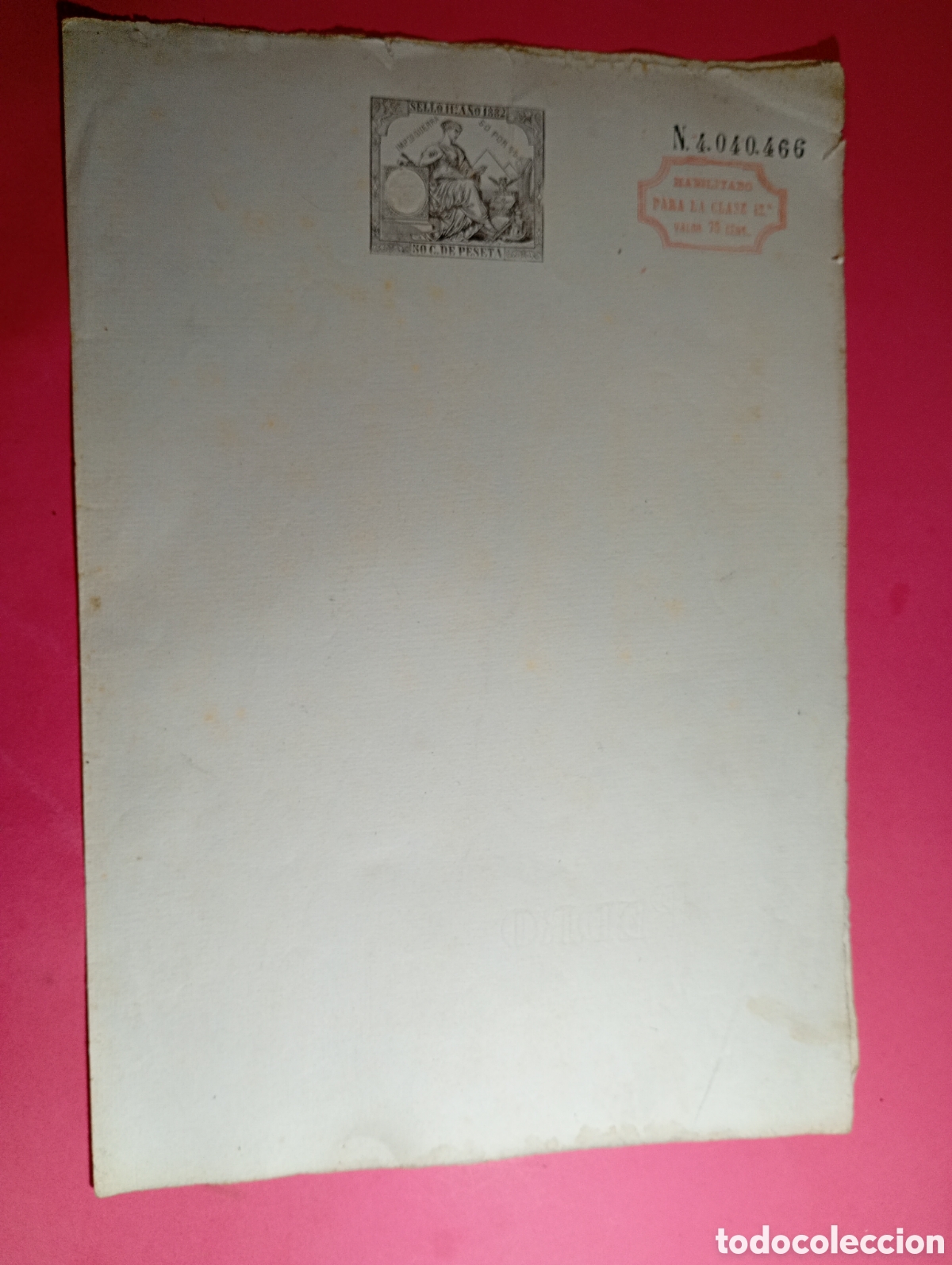 Documentos antiguos: TIMBRE ESTADO ESPA&Ntilde;OL 1882 11&ordf; CLASE 50 cts. N&ordm;4040466 impuesto guerra HABILITADO, HOJA COMPLETA