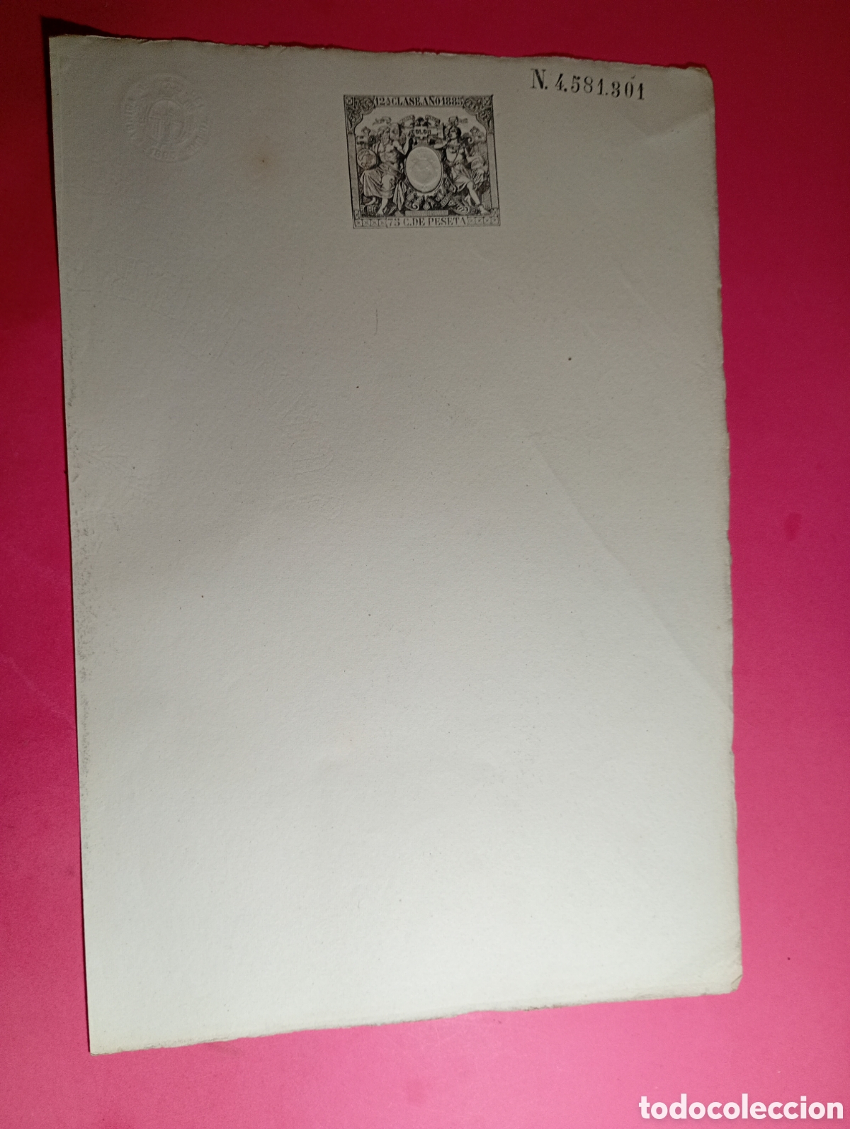 Documentos antiguos: TIMBRE ESTADO ESPA&Ntilde;OL 1885 2&ordf; CLASE 75 CTS. N&ordm;4581301 HOJA COMPLETA