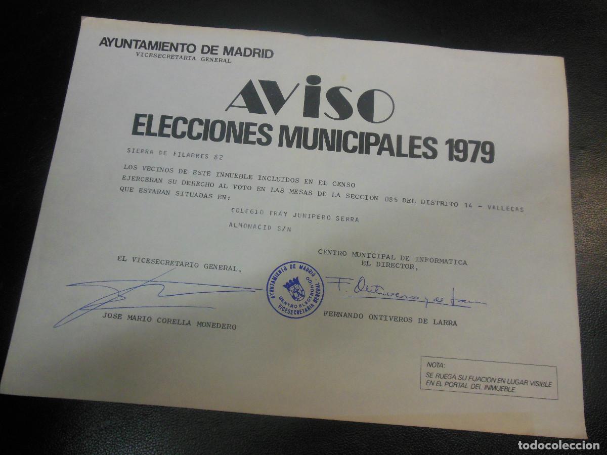 Documentos antiguos: 1979 ELECCIONES MUNICIPALES DE MADRID CARTEL VOTACIONES DISTRITO VALLECAS POLITICA