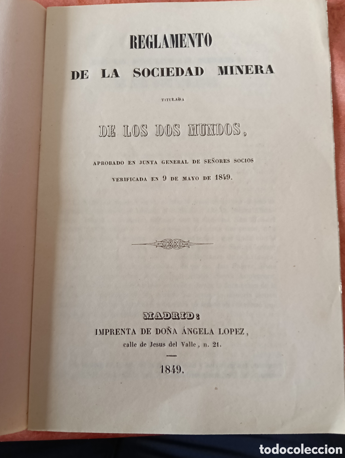 Documentos antiguos: 1849 SIERRA ALMAGRERA (ALMER&Iacute;A) REGLAMENTO SOCIEDAD MINERA DE LOS DOS MUNDOS