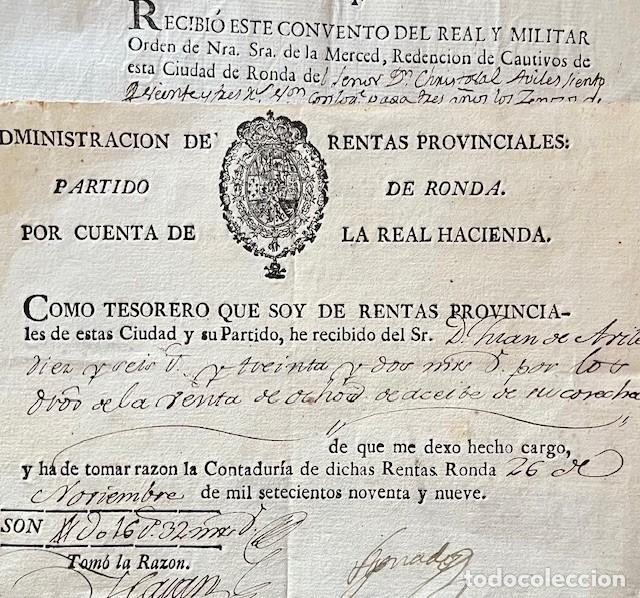 Documentos antiguos: ADMINISTRACION DE RENTAS PROVINCIALES PARTIDO DE RONDA 1799, 1807 DURAN, RIVAS, REDENCION DE CAUTIVO