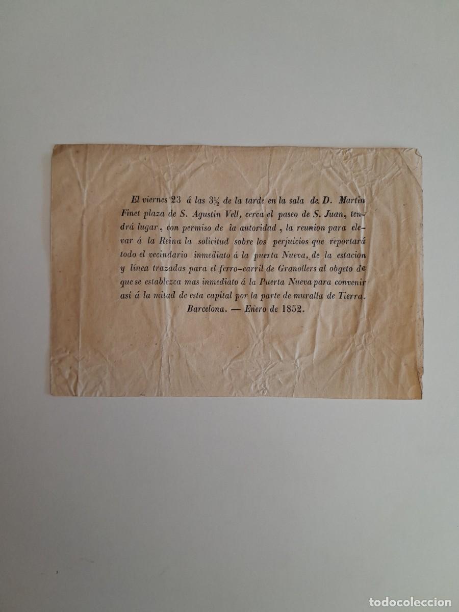 Documentos antiguos: COMUNICACI&Oacute;N REUNI&Oacute;N NUEVA ESTACI&Oacute;N DE FERROCARRIL DE GRANOLLERS (BARCELONA, 1852)