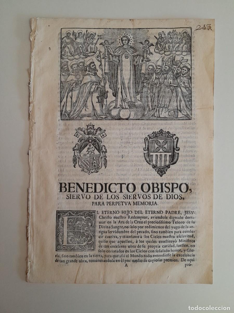 Documentos antiguos: BENEDICTO OBISPO. INDULTO. FRANCISCO MAR&Iacute;A DE CARCONIIS (MADRID, 1725)