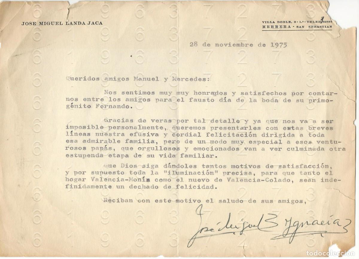 Documentos antiguos: HERRERA SAN SEBASTIAN JOSE MIGUEL LANDA JACA CARTA 1975 B44