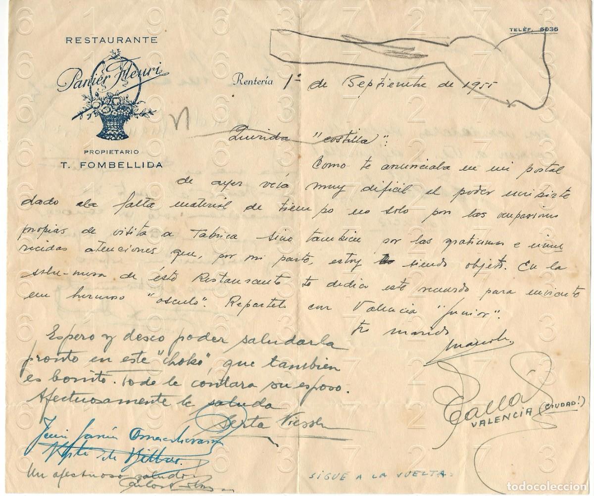 Documentos antiguos: RENTERIA RESTAURANTE PANIER FLEURY T FOMBELLIDA 1955 CARTA 1975 B44