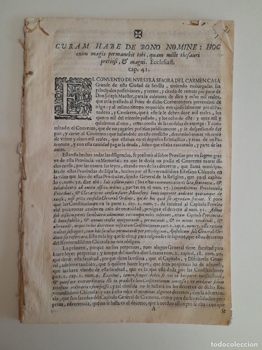 Documentos antiguos: EMBARGO DE LAS POSESIONES DEL CONVENTO DE NUESTRA SE&Ntilde;ORA DEL CARMEN DE SEVILLA POR IMPAGOS (1714)