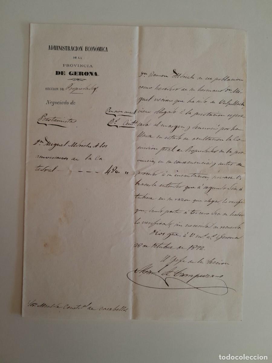 Documentos antiguos: REQUERIMIENTO DE PAGO DEL NEGOCIADO DE PRESTAMISTAS A RAM&Oacute;N ALDRICH (GIRONA, 28 OCTUBRE 1872)