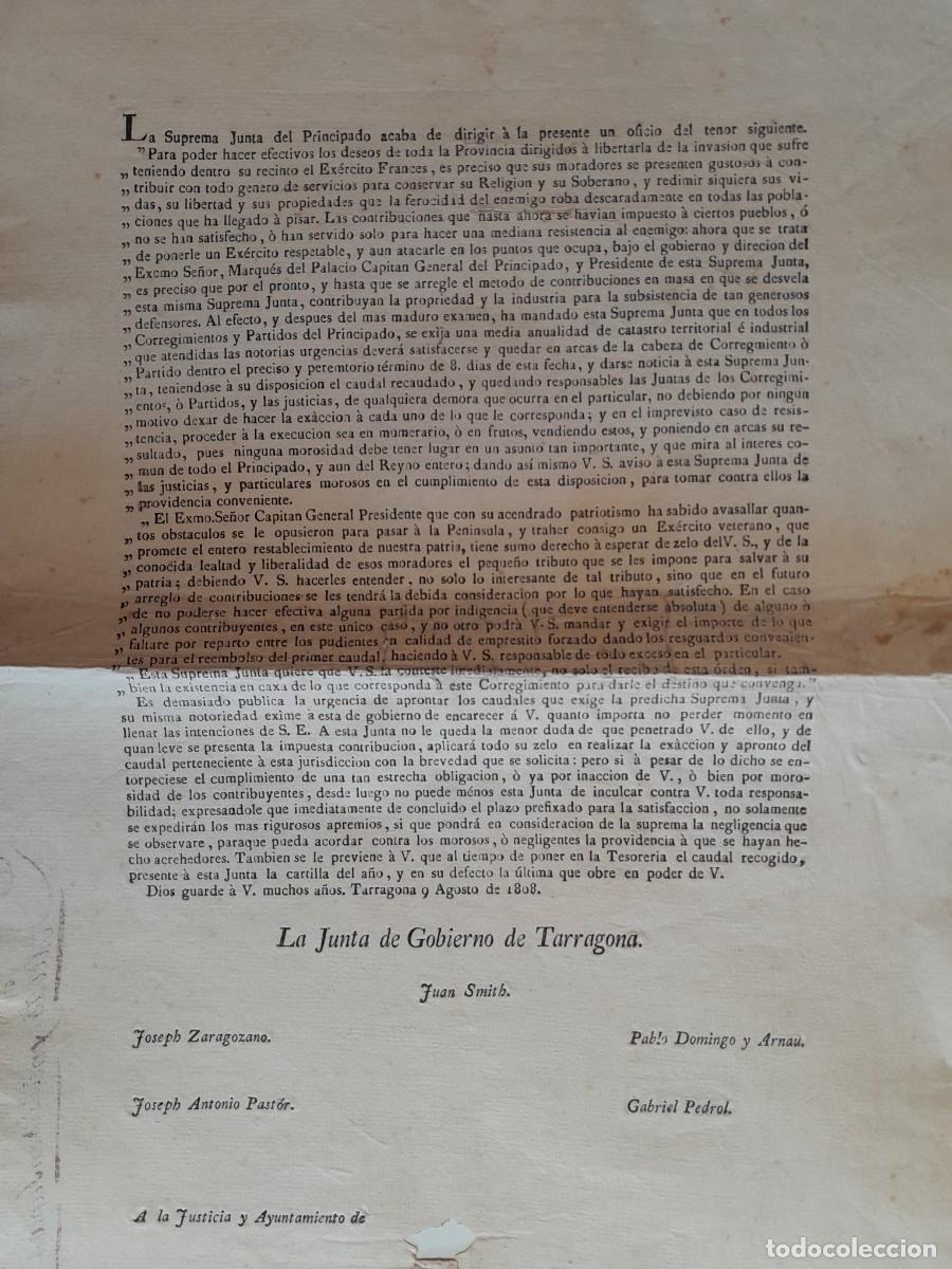 Documentos antiguos: GUERRA DEL FRANC&Egrave;S - REQUERIMIENTO PARA QUE SE CONTRIBUYA AL SOSTENIMIENTO DE TROPAS... (TGN, 1808)