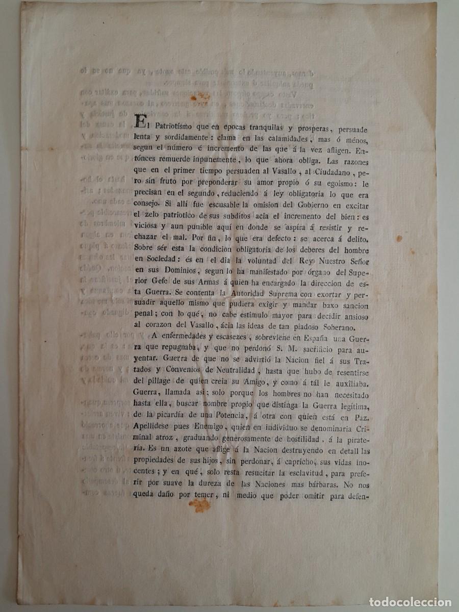 Old Documents: REQUERIMIENTO PARA QUE CIUDADANOS SOSTENGAN GASTOS DE CONFLICTOS CON GRAN BRETA&Ntilde;A (BARCELONA, 1805)