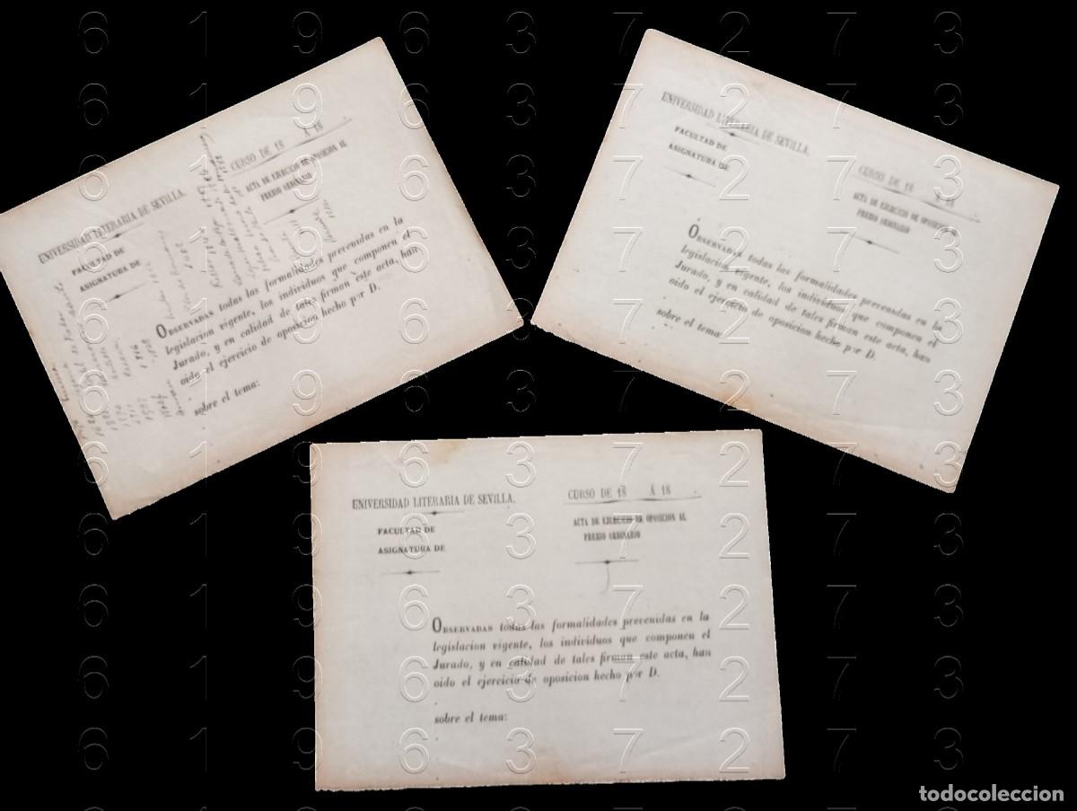 Documentos antiguos: SEVILLA SIGLO XIX 3 DOCUMENTOS ACTA DE EJERCICIO DE OPOSICION B44 - Foto 1