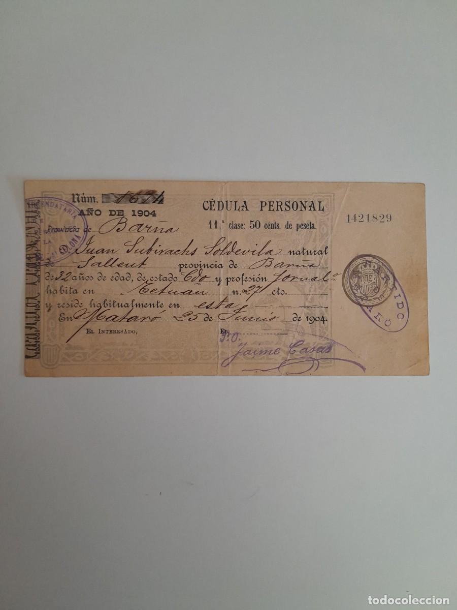 Documentos antiguos: C&Eacute;DULA PERSONAL A NOMBRE DE JUAN SUBIRACHS SOLDEVILA (MATAR&Oacute;, 25 JUNIO 1904)
