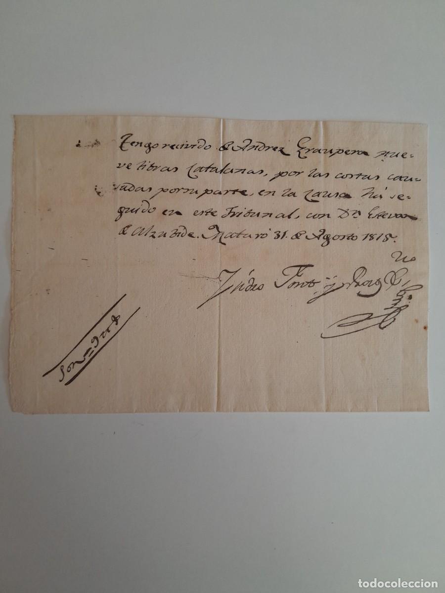 Documentos antiguos: RECIBO DE COBRO A NOMBRE DE ANDR&Eacute;S GRAUPERA (MATAR&Oacute;, 31 AGOSTO 1815)