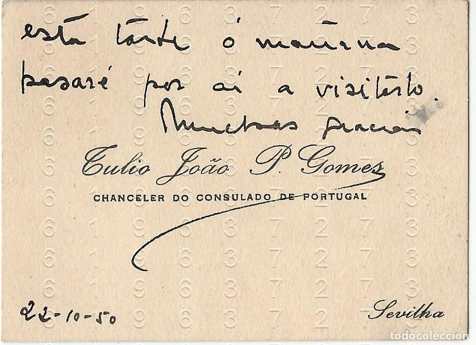 Documentos antiguos: SEVILLA CONSUL DE PORTUGAL TARJETA DE VISITA B41