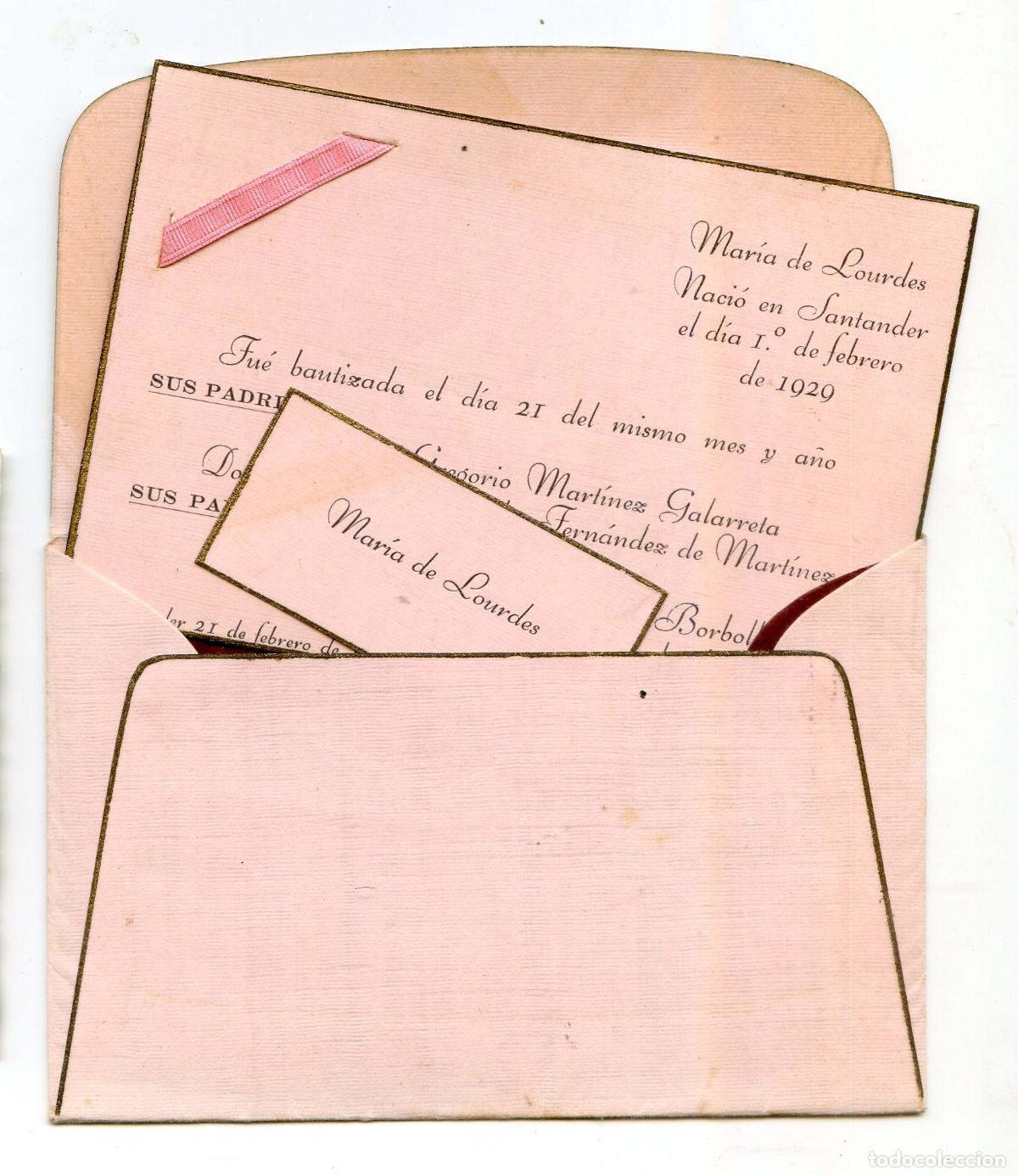 Documentos antiguos: Santander. Natalicio con tarjeta en su sobre, de 1929 - Foto 1