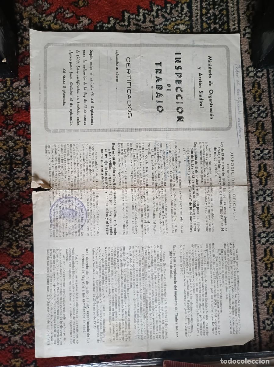 Documentos antiguos: DOCUMENTO INSPECTOR DE TRABAJO SELLO LANGREO ASTURIAS ACCI&Oacute;N SINDICAL VER FOTOS