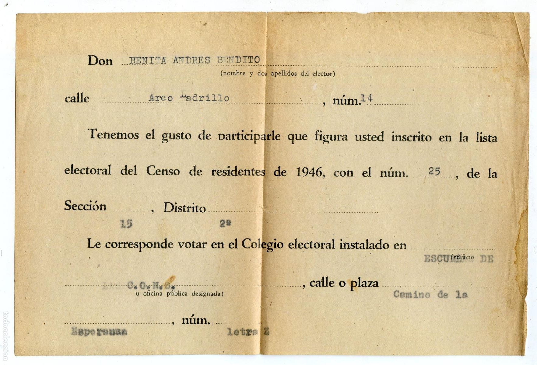 Documentos antiguos: Valladolid, inscripci&oacute;n en el censo electoral para el Referendum de 1947, Ley de Sucesi&oacute;n