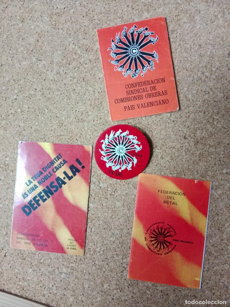 Documentos antiguos: CARNETS CON CUPONES Y PLACA CONFEDERACION SINDICAL DE COMISIONES OBRERAS DEL PAIS VALENCIANO CC.OO.
