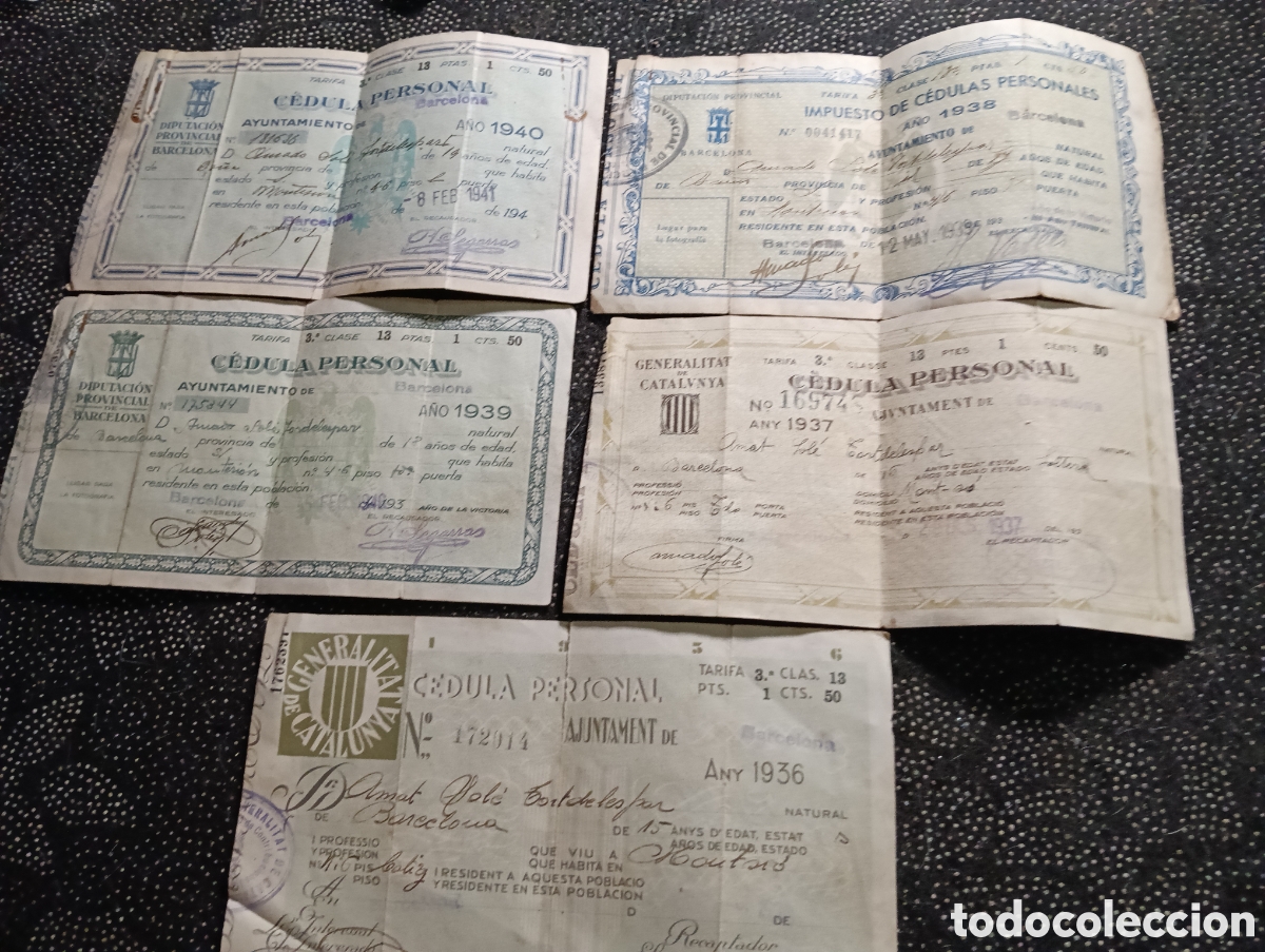Documentos antiguos: Impuesto de C&eacute;lulas personales de 1936-37-38-39-40 del ayuntamiento de Barcelona