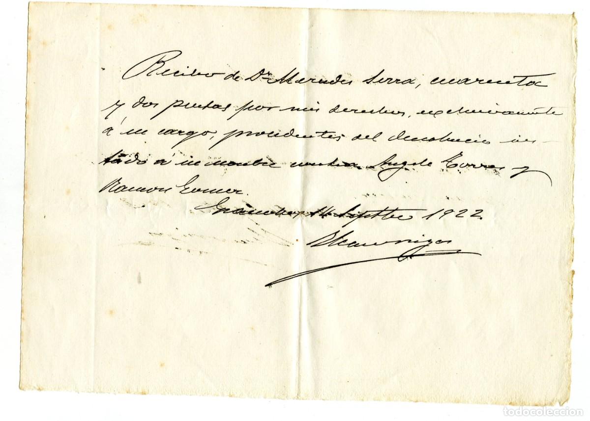 Documentos antiguos: Recibo manuscrito de pago por gesti&oacute;n procurador. Granollers, Septiembre 1922