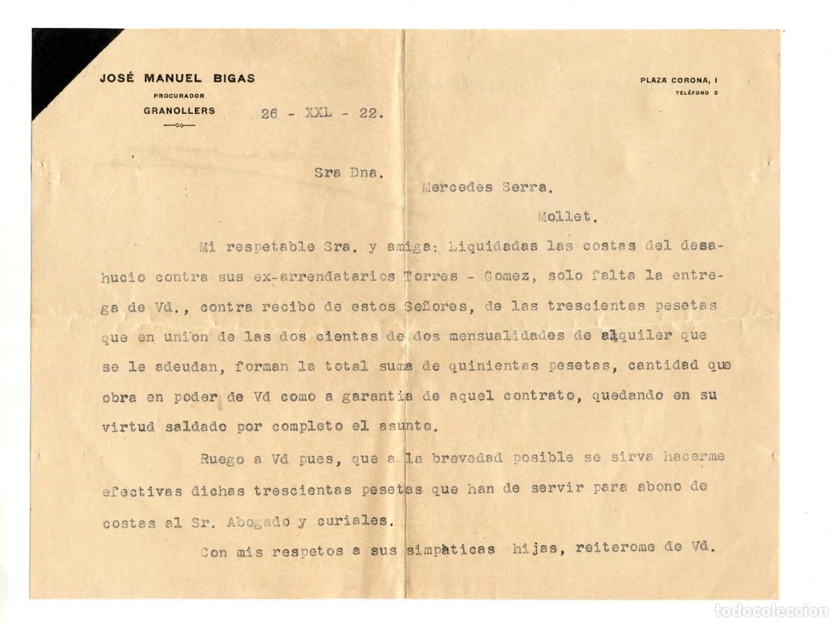 Documentos antiguos: Carta mecanografiada y firmada a mano requiriendo pago. Septiembre 1922