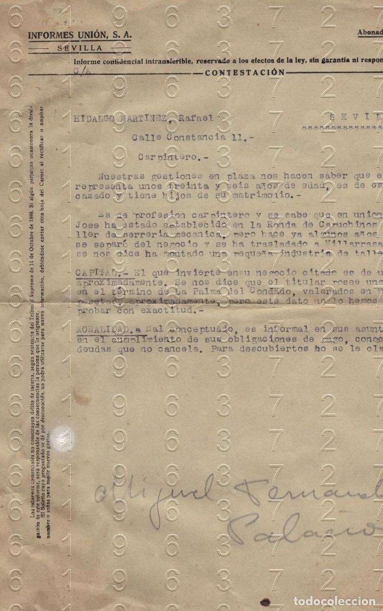 Documentos antiguos: SEVILLA INFORME CONFIDENCIAL OBRERO 1946 LA PALMA DEL CONDADO B67