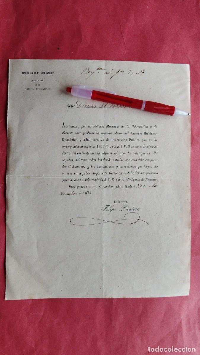 Documentos antiguos: MINISTERIO DE GOBERNACION.-GACETA DE MADRID.-ANUARIO HISTORICO.-FELIPE PICATOSTE.-MADRID.-A&Ntilde;O 1874.