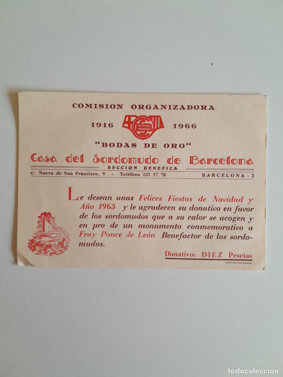Documentos antiguos: DONATIVO EN PRO DE UN MONUMENTO A FRAY PONCE DE LE&Oacute;N DE LA CASA DEL SORDOMUDO DE BARCELONA (1965)