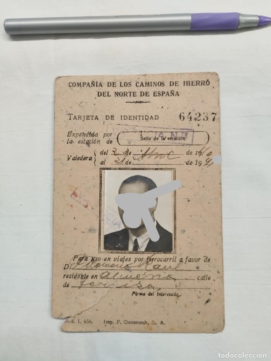Documentos antiguos: ANTIGUA TARJETA DE IDENTIDAD FERROVIARIA N.&ordm; 64237 - COMPA&Ntilde;&Iacute;A DE LOS CAMINOS DE HIERRO DEL NORTE DE