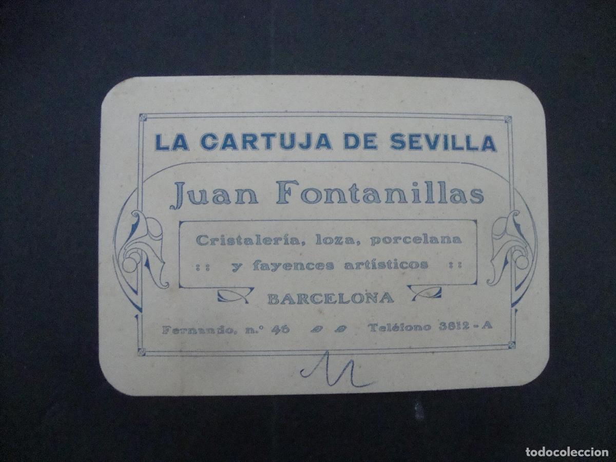 Documentos antiguos: TARJETA VISITA JUAN FONTANILLAS LA CARTUJA DE SEVILLA CRISTALERIA LOZA PORCELANA